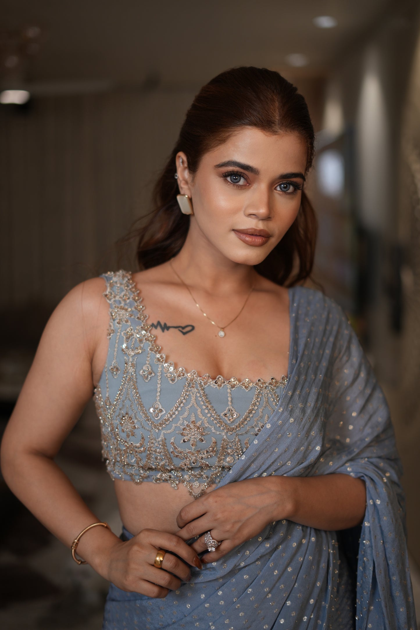 Dewlight pre-draped saree set