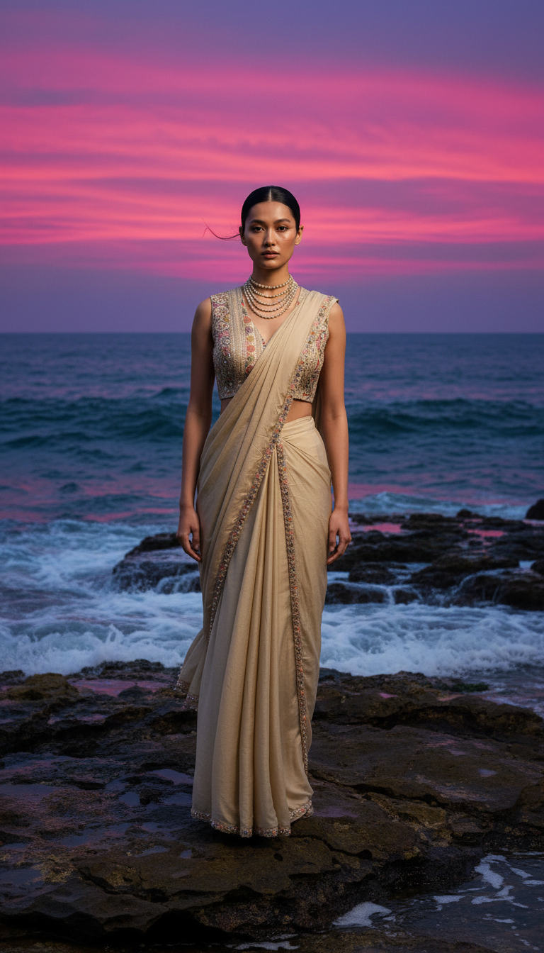 Aura pre-draped saree set