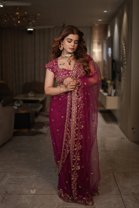 Blossom Magenta Pre-Draped Saree