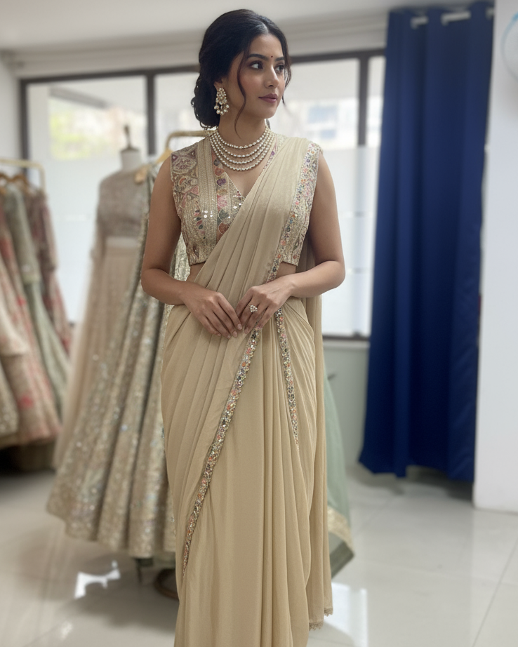 Aura pre-draped saree set