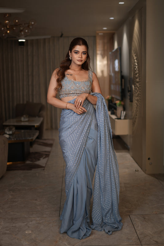 Dewlight pre-draped saree set