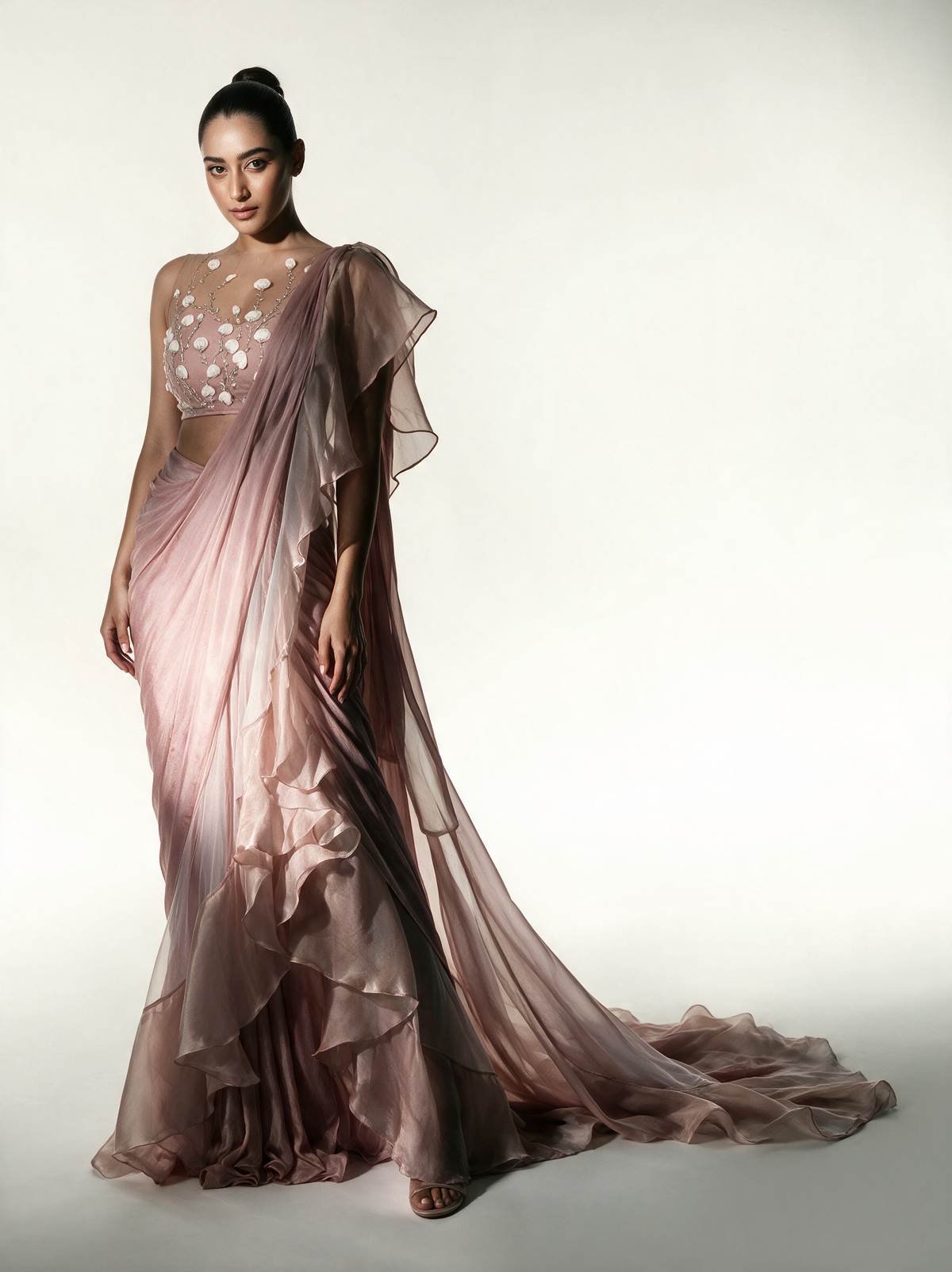 CORAL FLORAL SAREE
