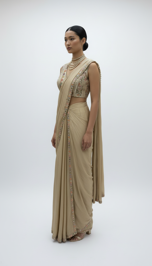 Aura pre-draped saree set