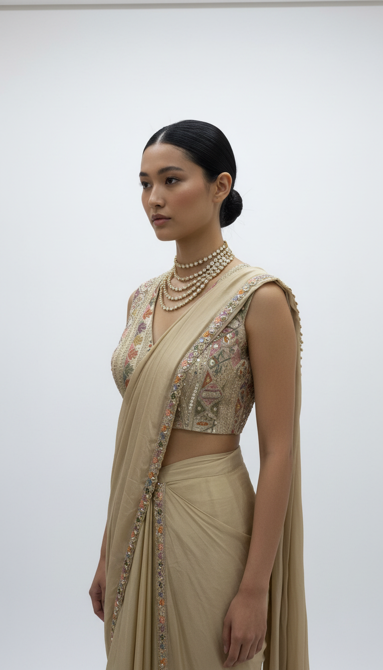 Aura pre-draped saree set