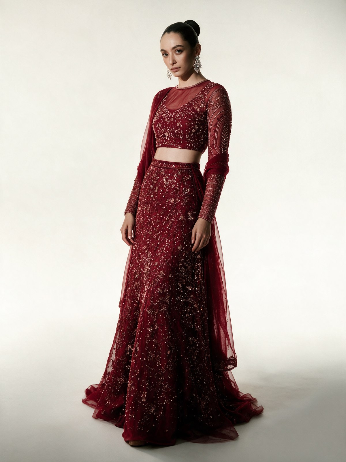 Rose red fit and flare skirt