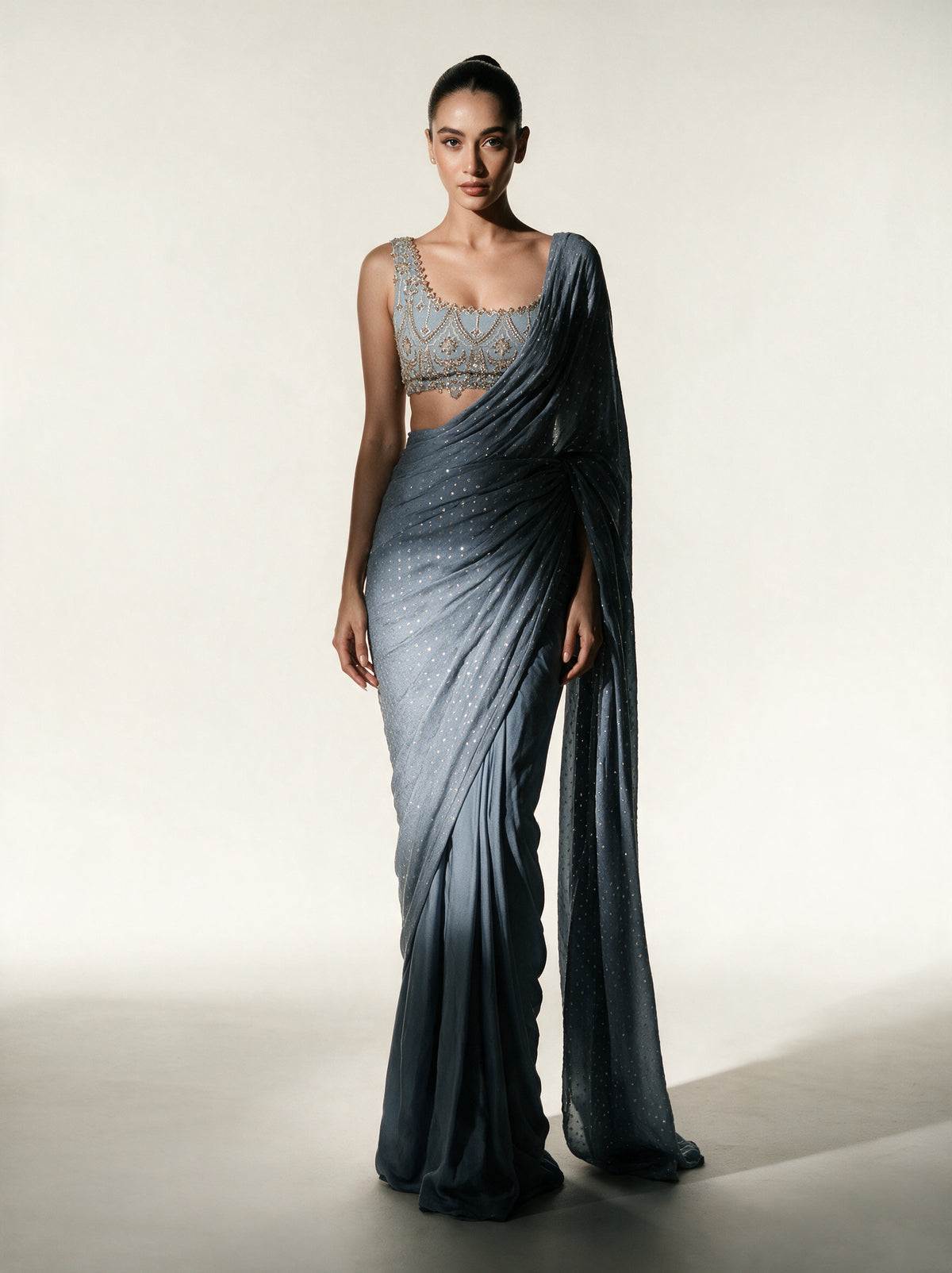 Dewlight pre-draped saree set
