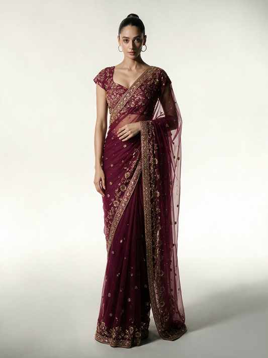 Blossom Magenta Pre-Draped Saree