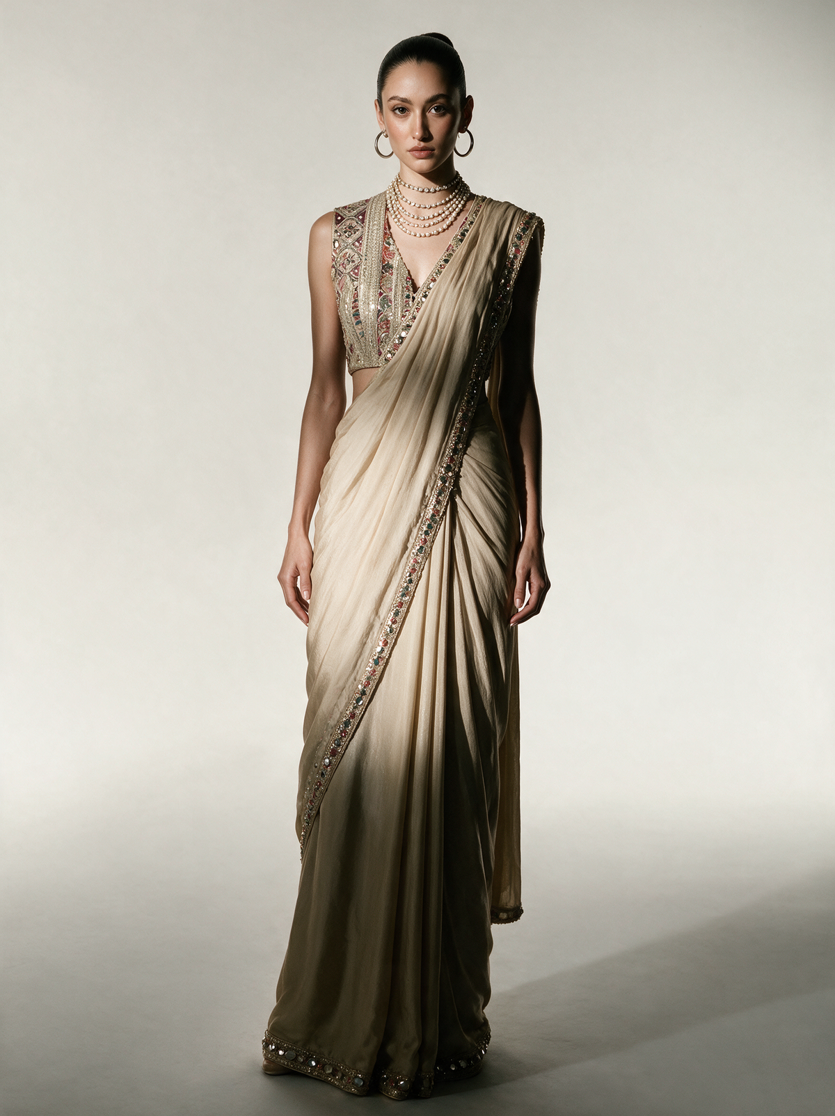 Aura pre-draped saree set