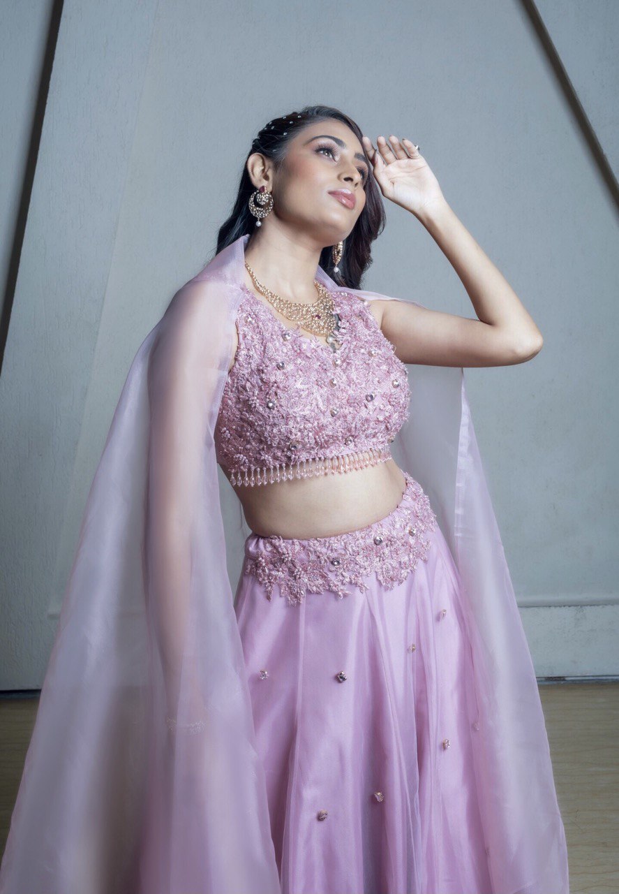 Pink crystal lehenga