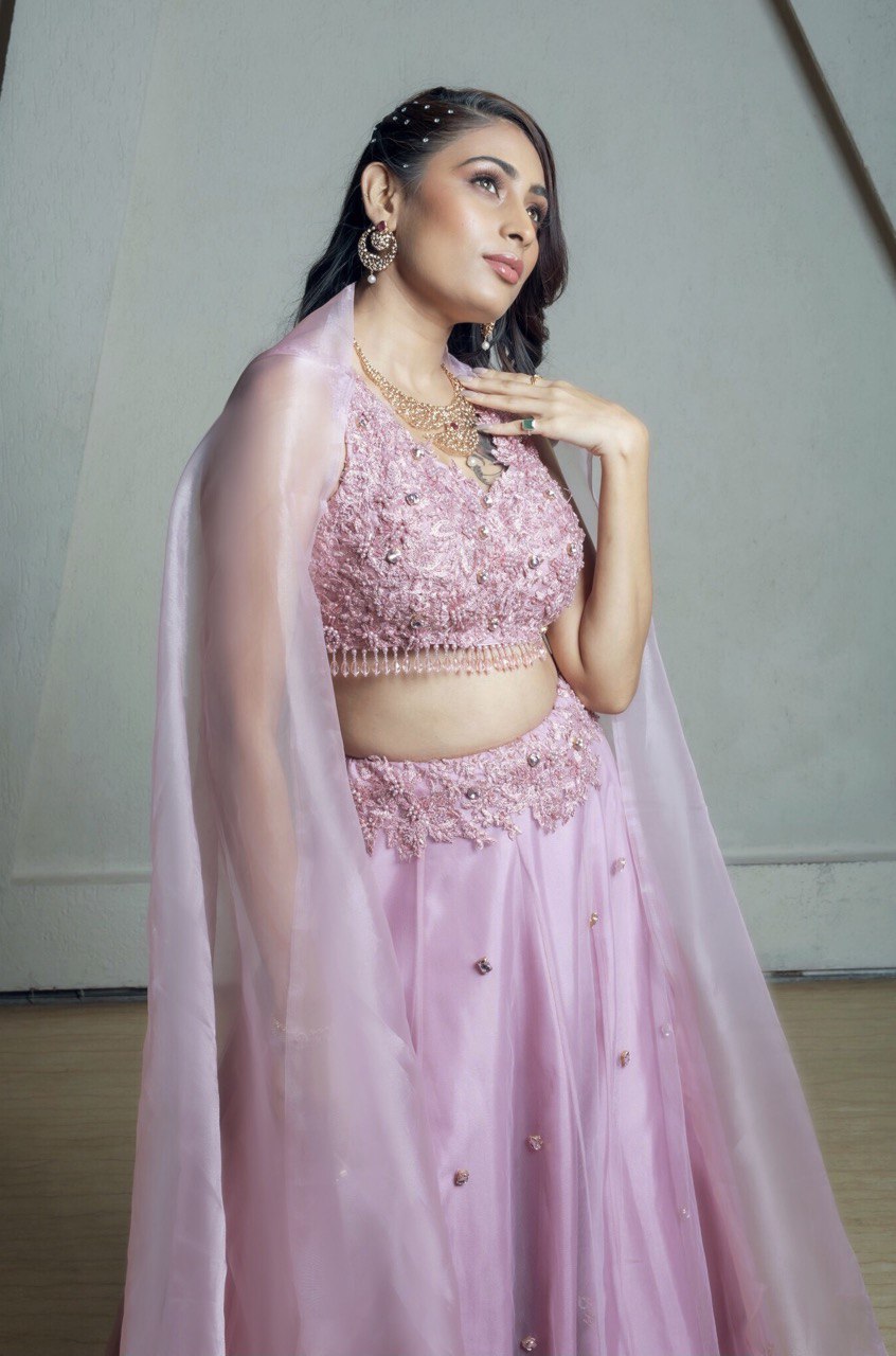 Pink crystal lehenga